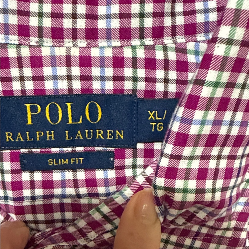 Polo by Ralph Lauren Slim Fit Men's Burgundy Checkered Shirt XL - Picture 2 of 7